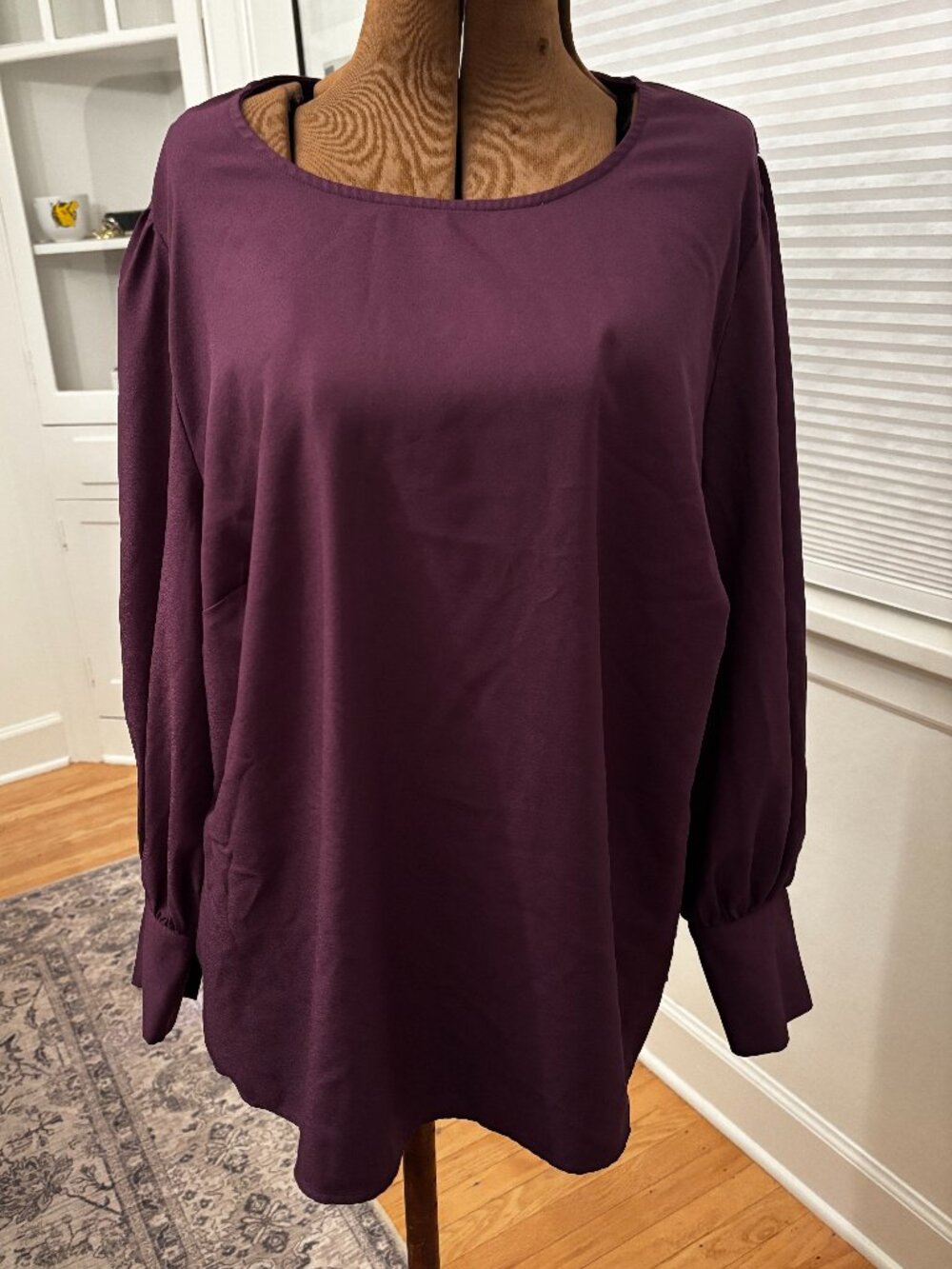ELOQUII Size 18 Plum Purple Blouse Pearl Cuff Keyhole Back Plus Size (2108)